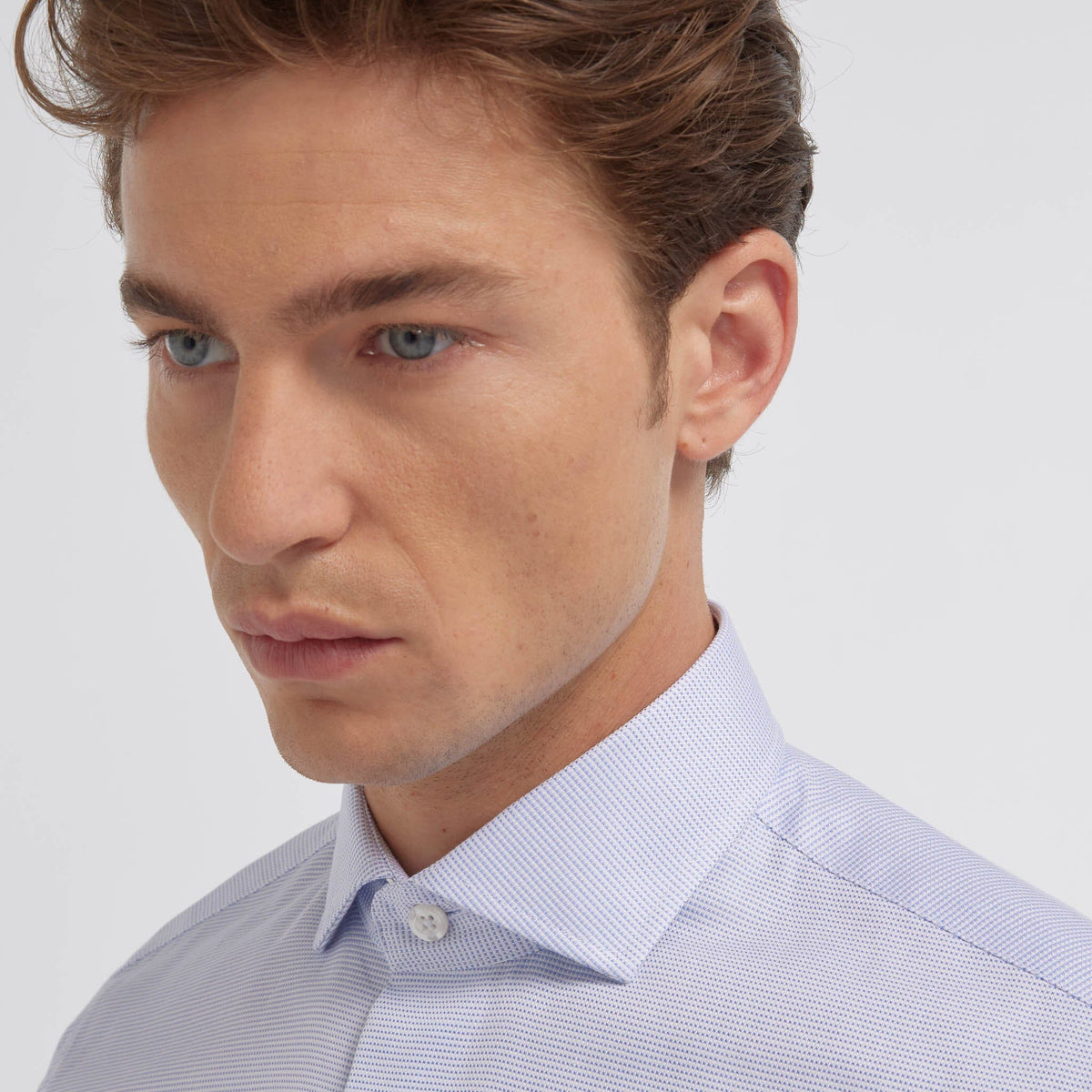 Chemise en royal oxford pied de puce bleue