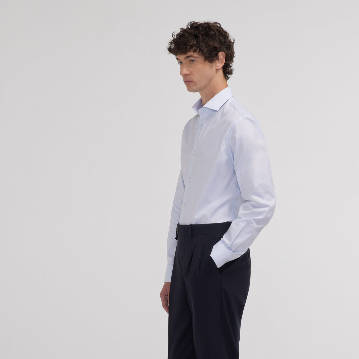Chemise grande longueur cintrée en oxford bleu ciel