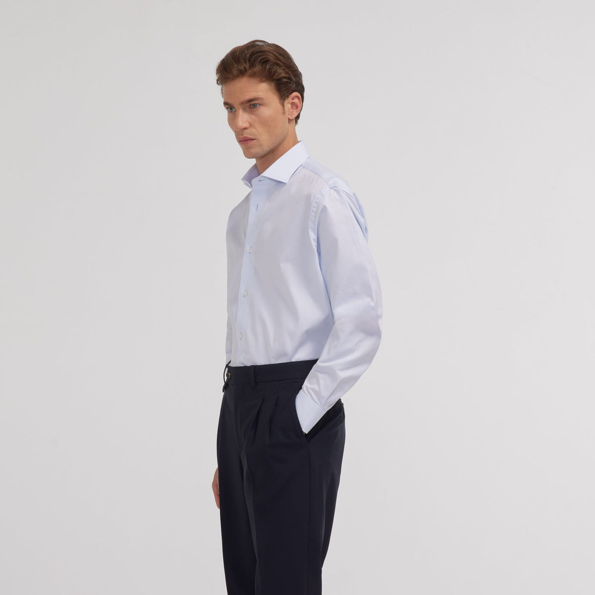 Chemise grande longueur en oxford bleu ciel