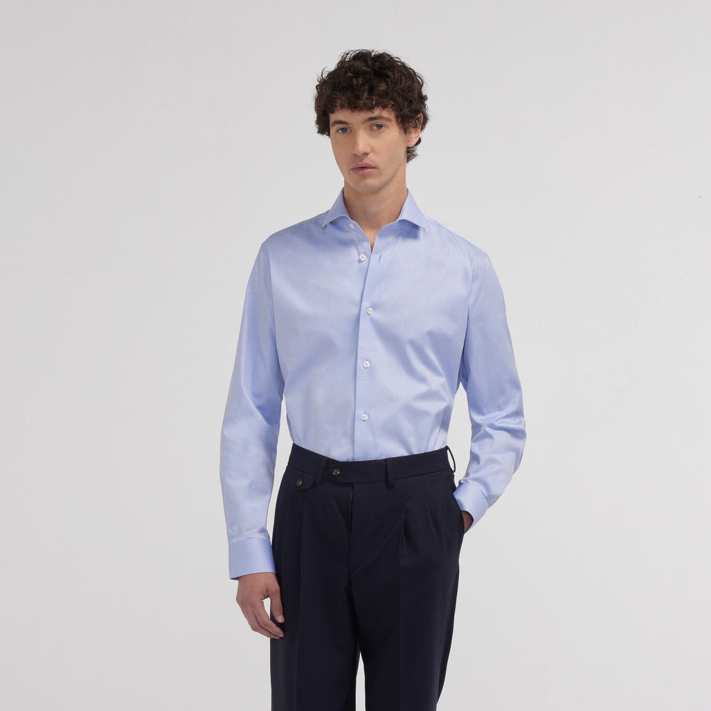 Chemise grande longueur cintrée en oxford bleue
