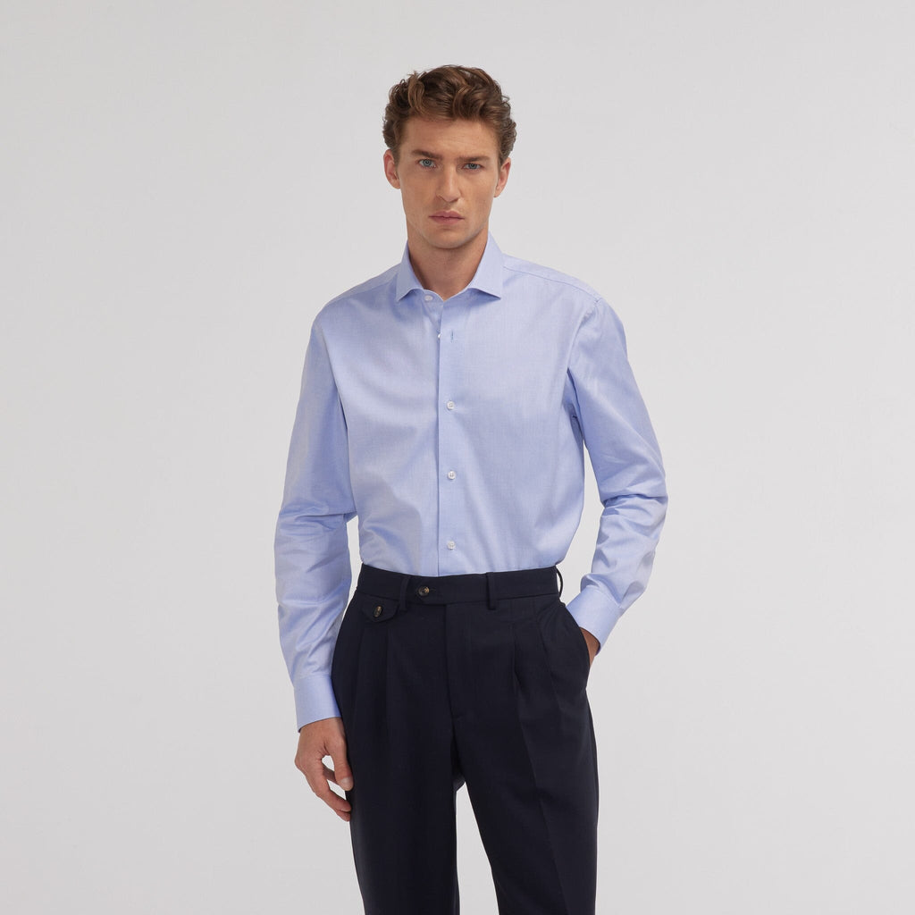Chemise grande longueur en oxford double retors bleue