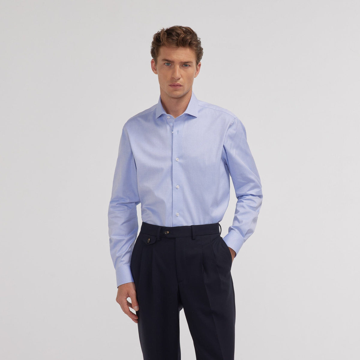 Chemise grande longueur en oxford double retors bleue