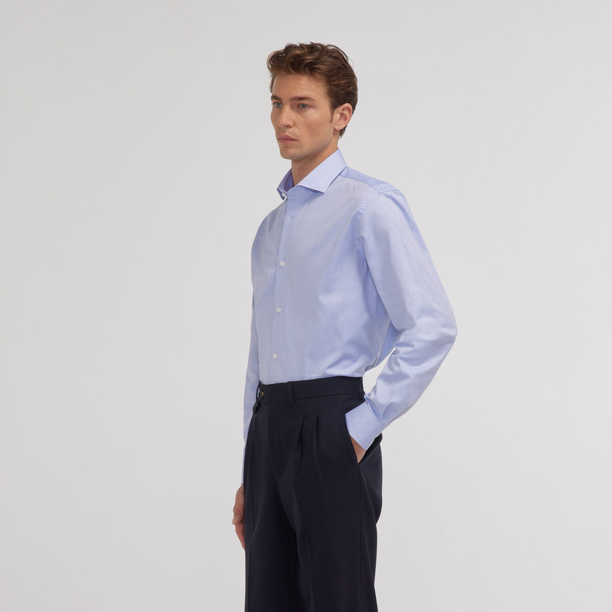 Chemise grande longueur en oxford double retors bleue