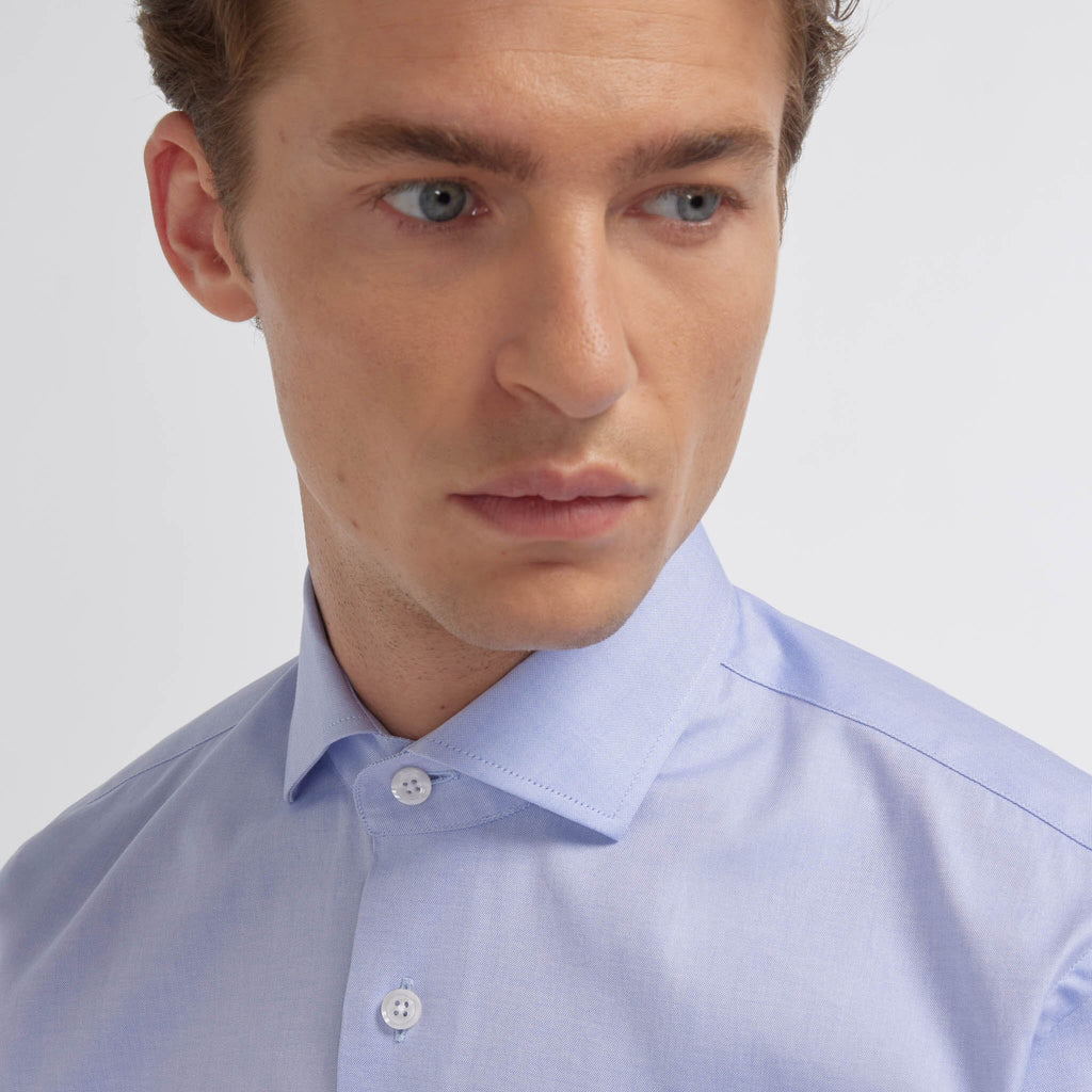 Chemise grande longueur en oxford double retors bleue