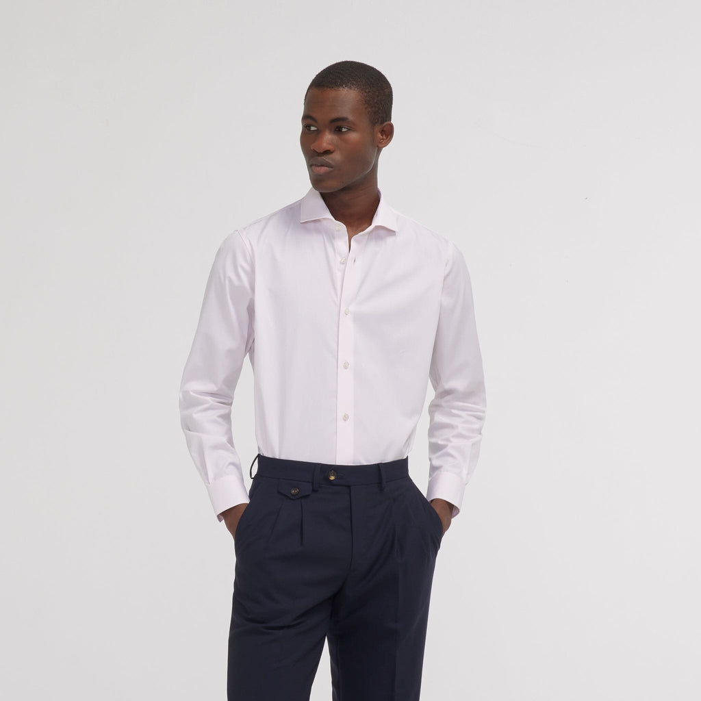 Chemise cintrée en popeline double retors rose pâle