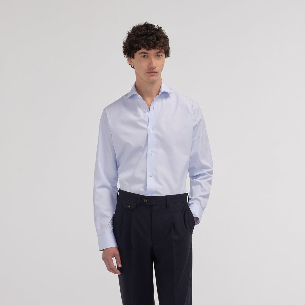 Chemise cintrée en fil-à-fil double retors bleu ciel