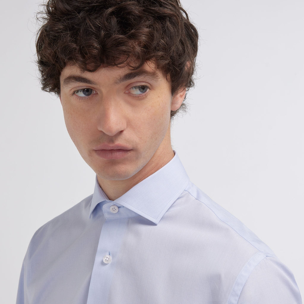 Chemise cintrée en fil-à-fil double retors bleu ciel