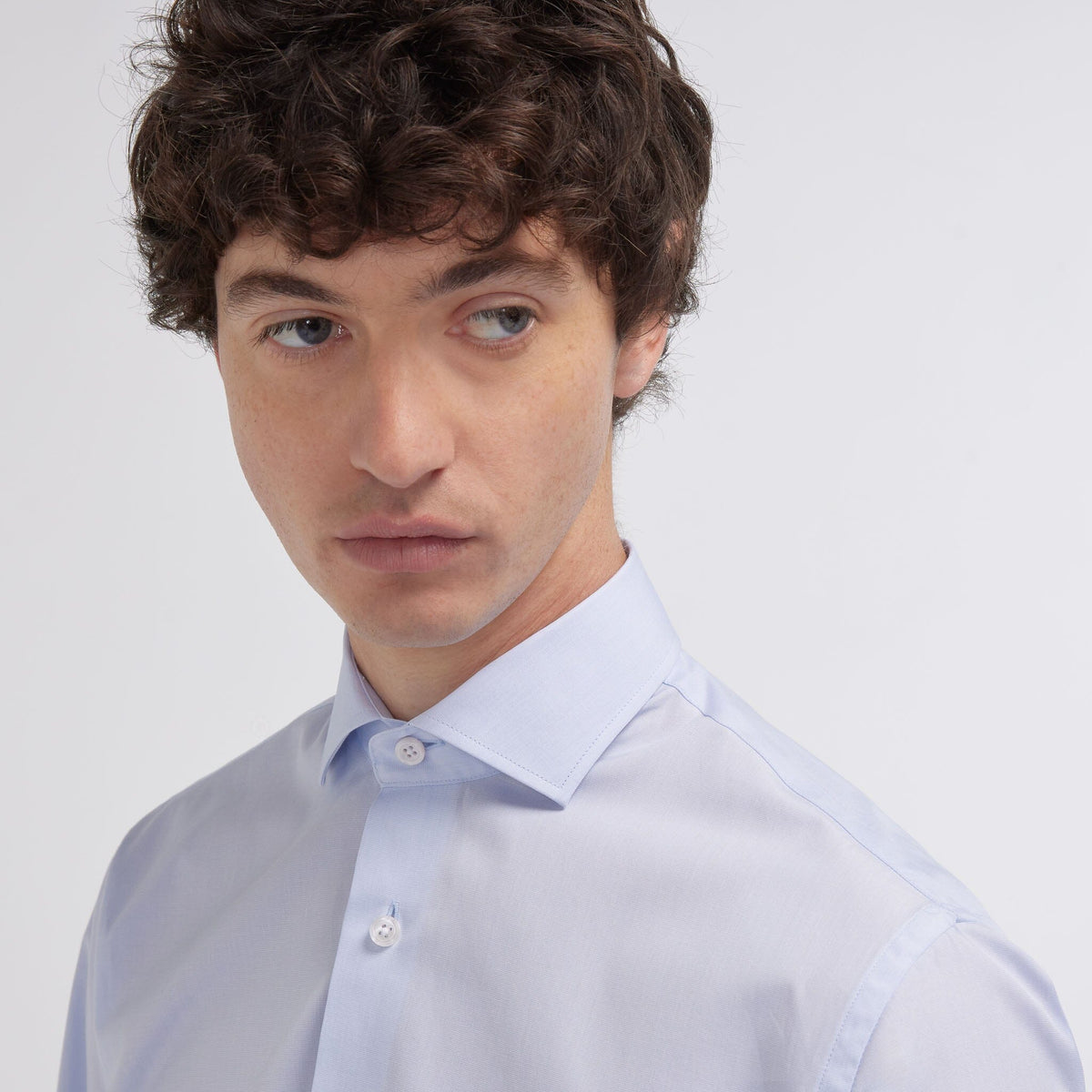 Chemise cintrée en fil-à-fil double retors bleu ciel