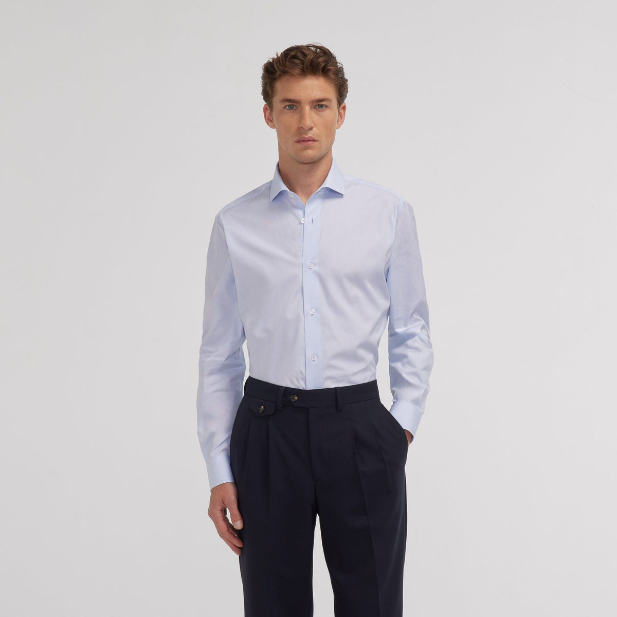 Chemise en fil-à-fil double retors bleu ciel