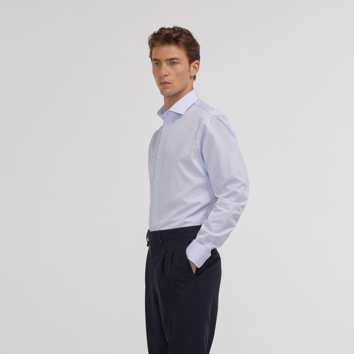 Chemise en fil-à-fil double retors bleu ciel