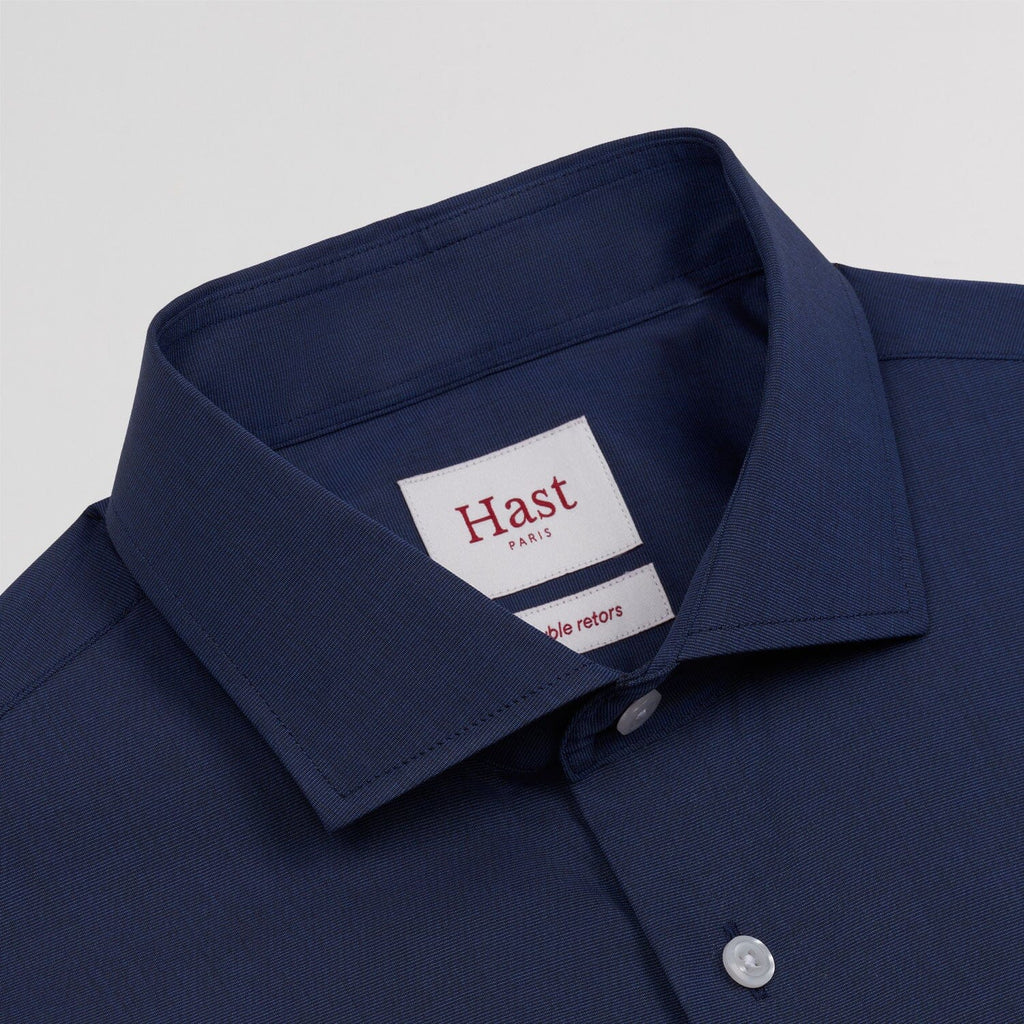 Chemise cintrée en fil-à-fil double retors bleu nuit