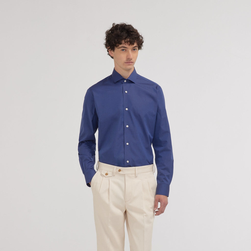 Chemise cintrée en fil-à-fil double retors bleu nuit