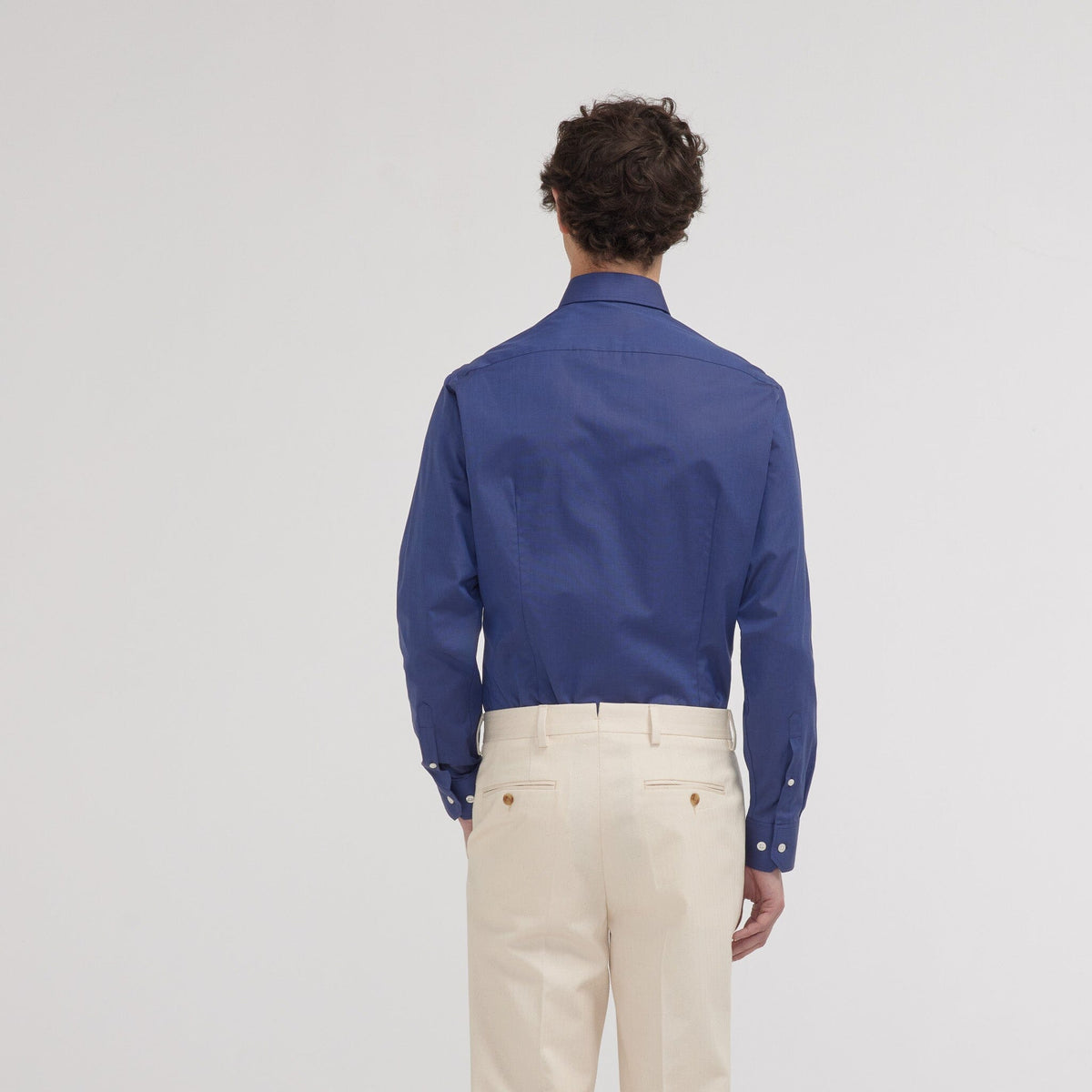 Chemise cintrée en fil-à-fil double retors bleu nuit