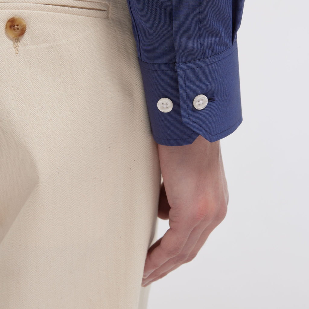 Chemise cintrée en fil-à-fil double retors bleu nuit