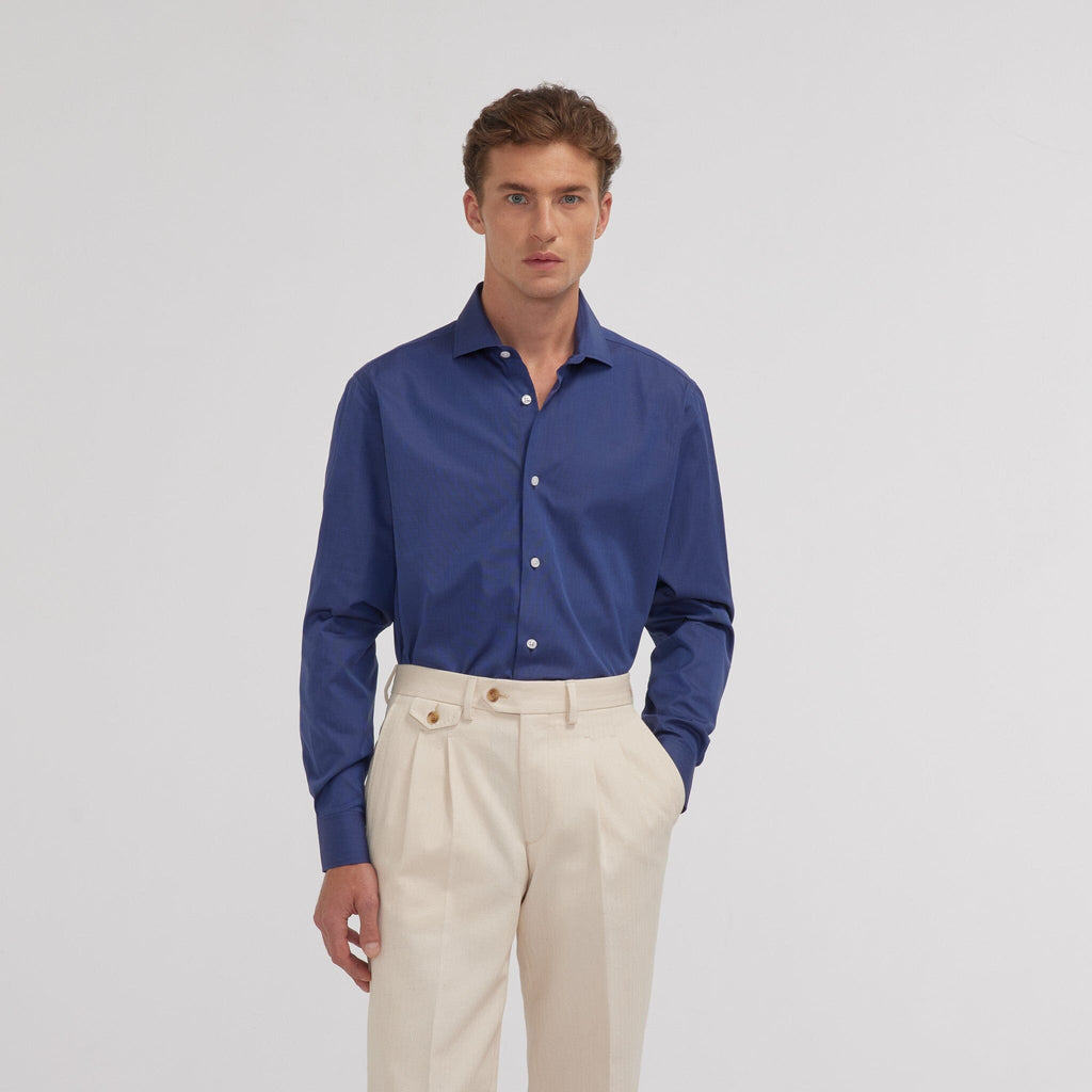 Chemise en fil-à-fil double retors bleu nuit