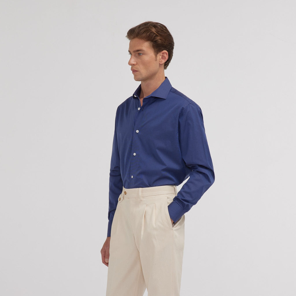 Chemise en fil-à-fil double retors bleu nuit