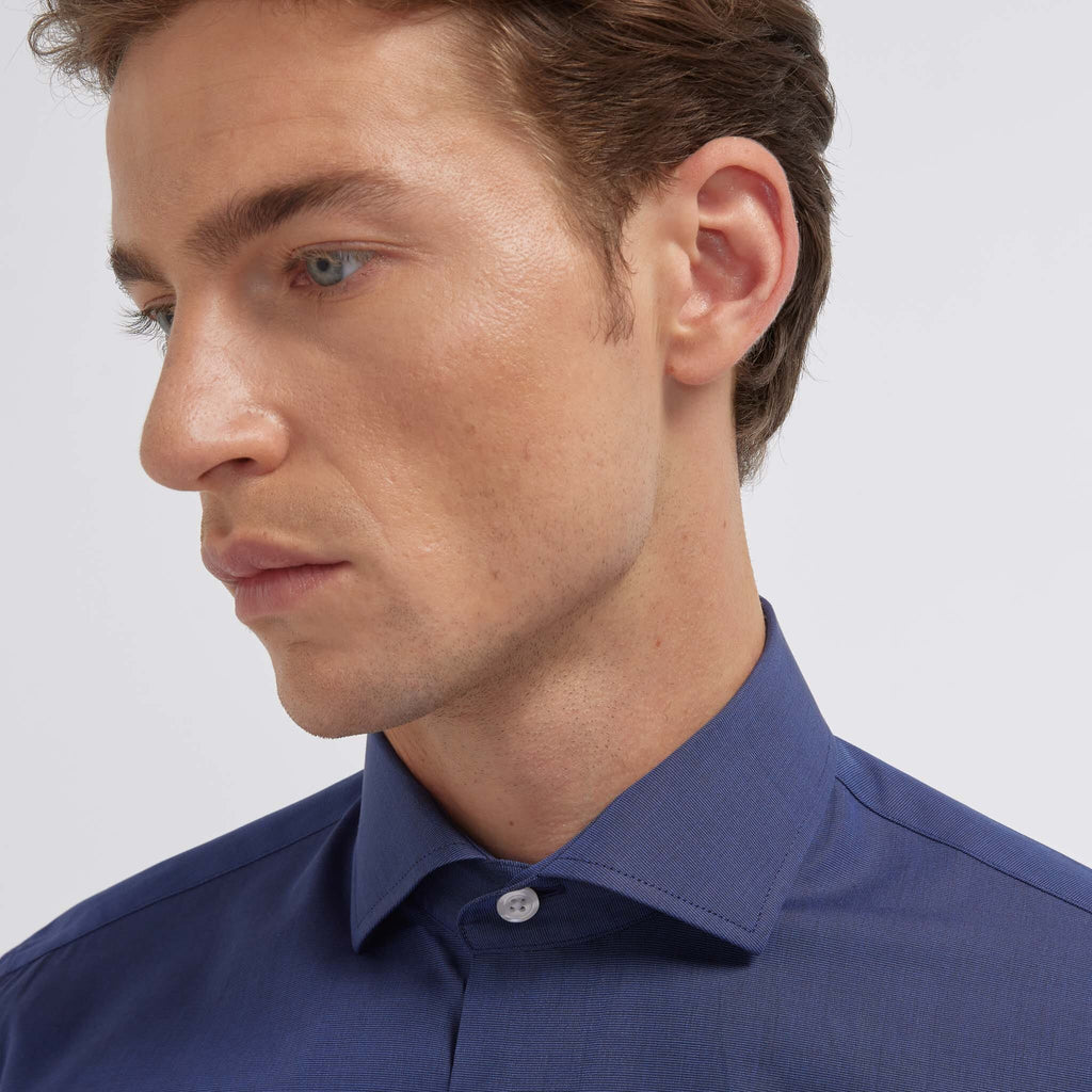 Chemise en fil-à-fil double retors bleu nuit