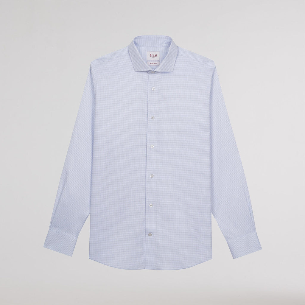 Chemise en twill double retors à fins carreaux bleus