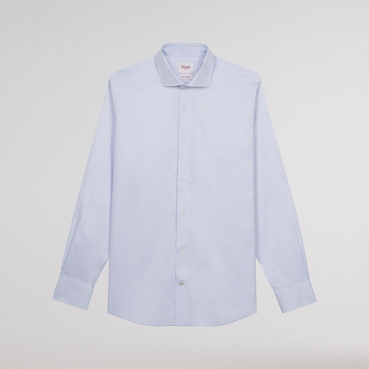 Chemise en twill double retors à fins carreaux bleus