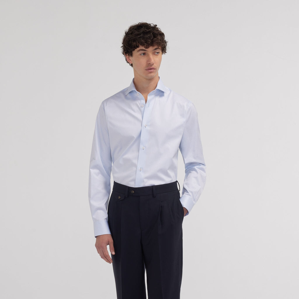 Chemise cintrée en twill double retors bleu ciel