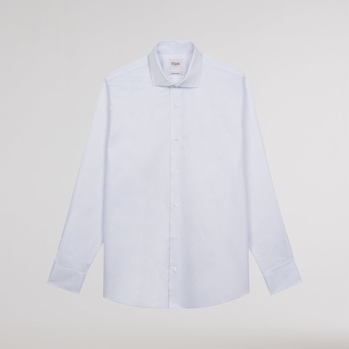 Chemise cintrée en twill double retors à fines rayures bleues
