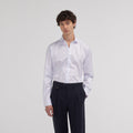 Chemise cintrée en twill double retors à fines rayures bleues
