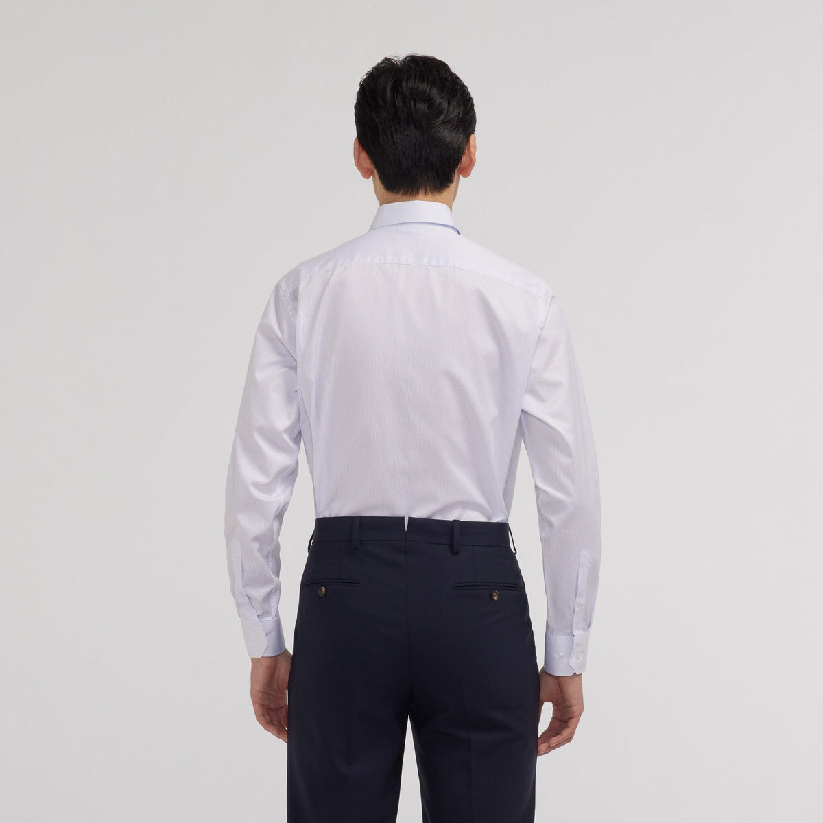 Chemise en twill double retors à fines rayures bleues