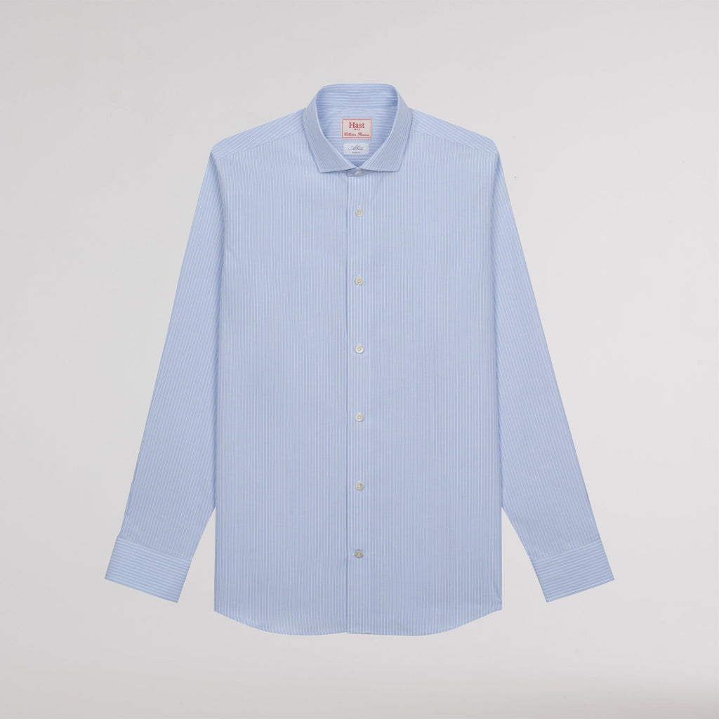 Chemise premium en popeline double retors bleue à rayures blanches