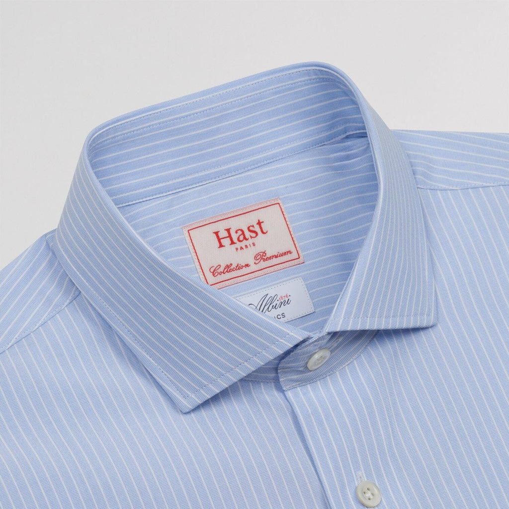 Chemise premium en popeline double retors bleue à rayures blanches
