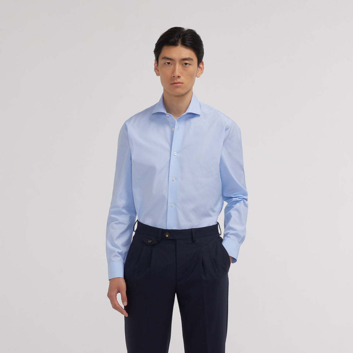 Chemise premium en popeline double retors bleue