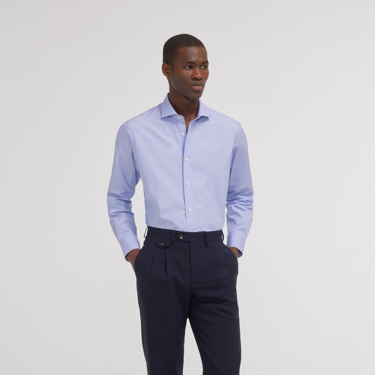 Chemise premium cintrée en fil à fil double retors bleue