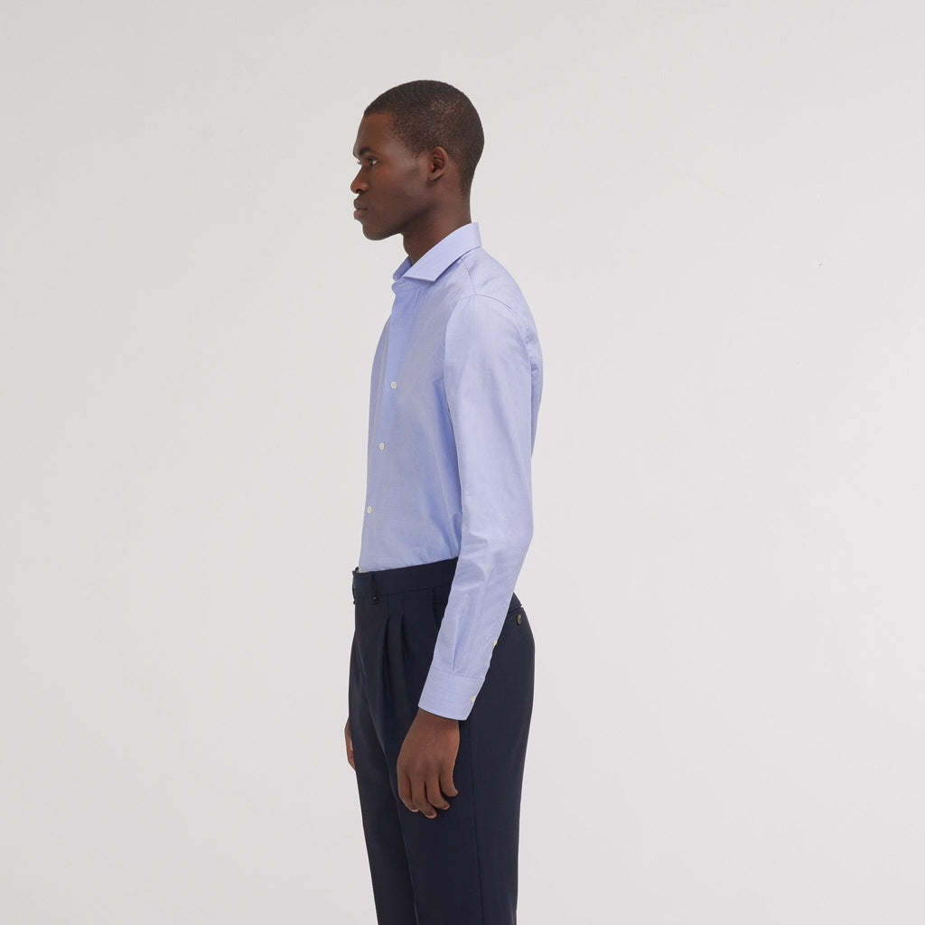 Chemise premium cintrée en fil à fil double retors bleue