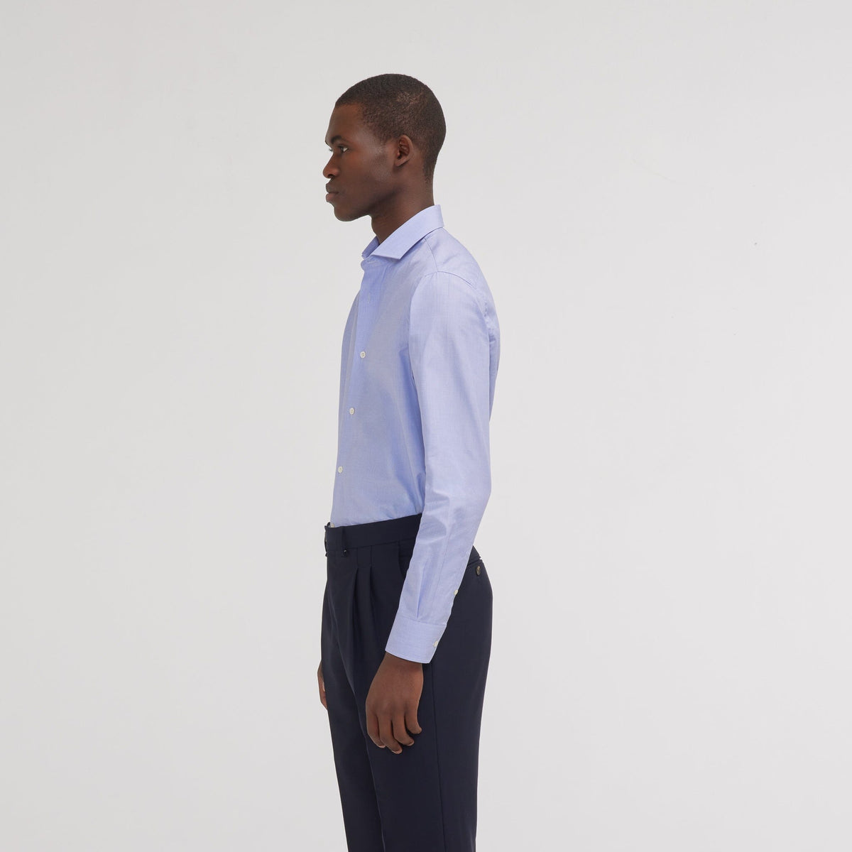 Chemise premium cintrée en fil à fil double retors bleue