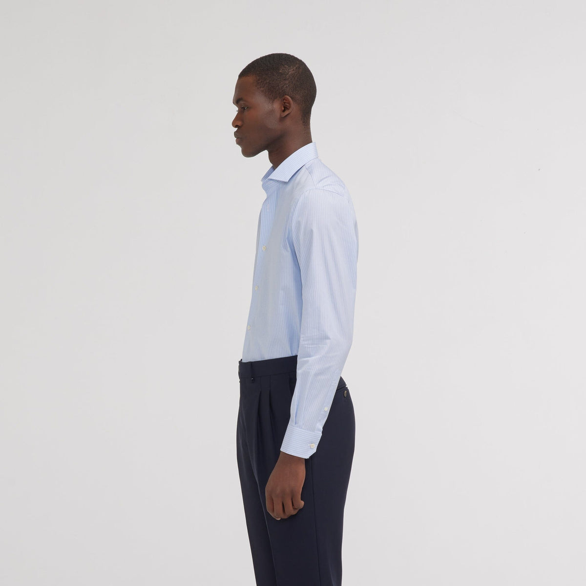 Chemise premium cintrée en popeline double retors bleue à rayures blanches