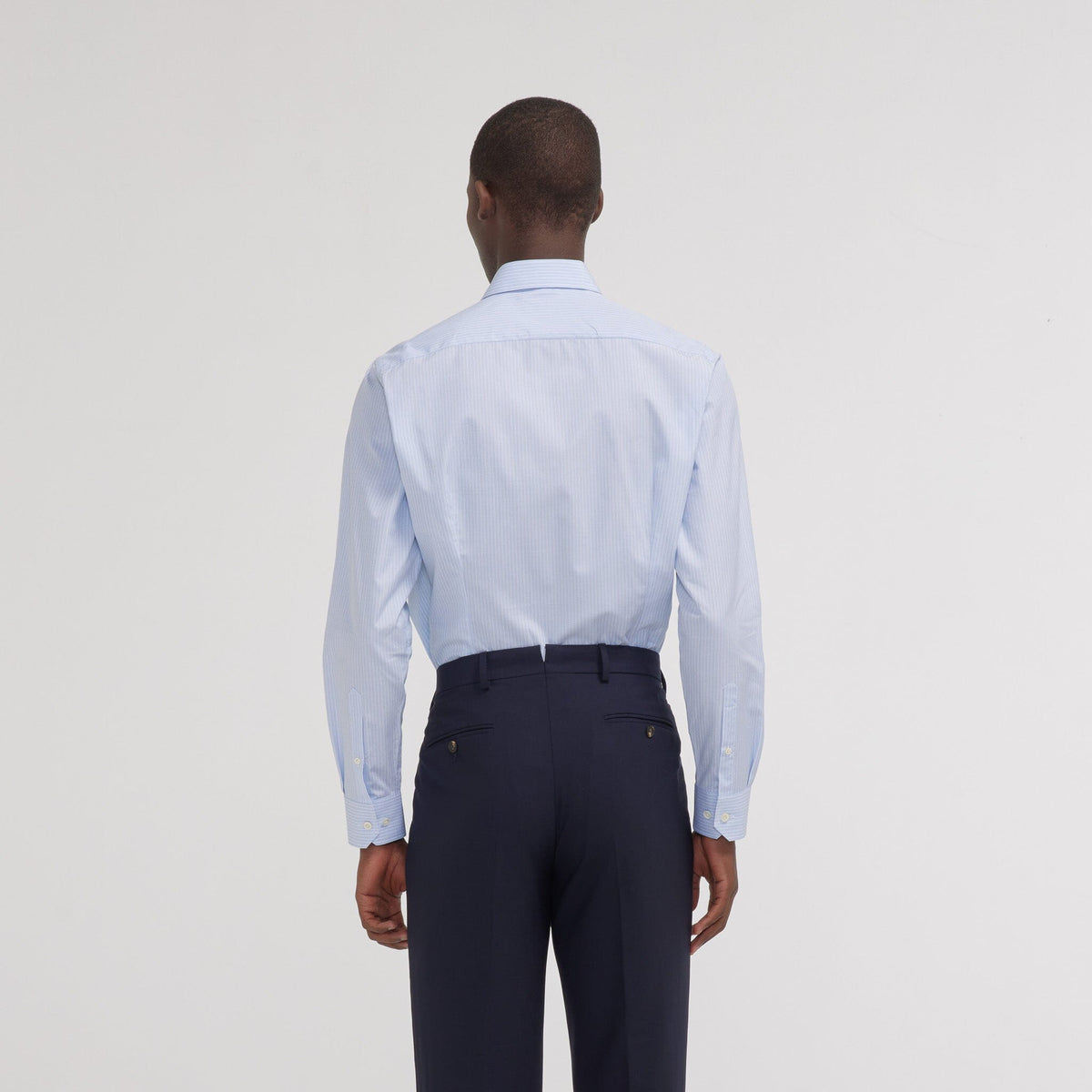 Chemise premium cintrée en popeline double retors bleue à rayures blanches