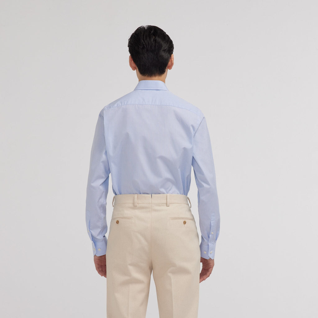 Chemise premium en popeline double retors bleue à rayures blanches