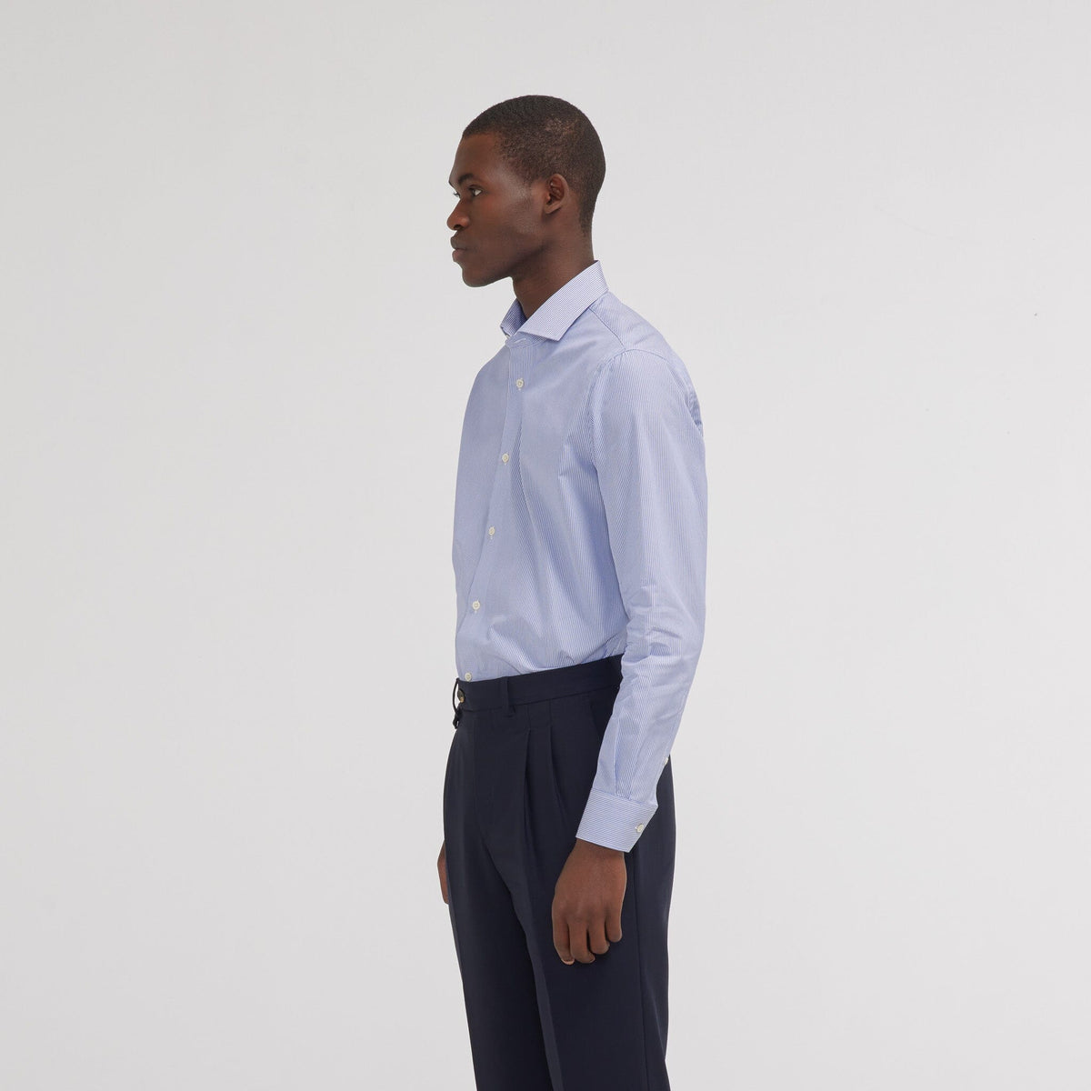 Chemise premium cintrée en popeline double retors à rayures bleues et blanches