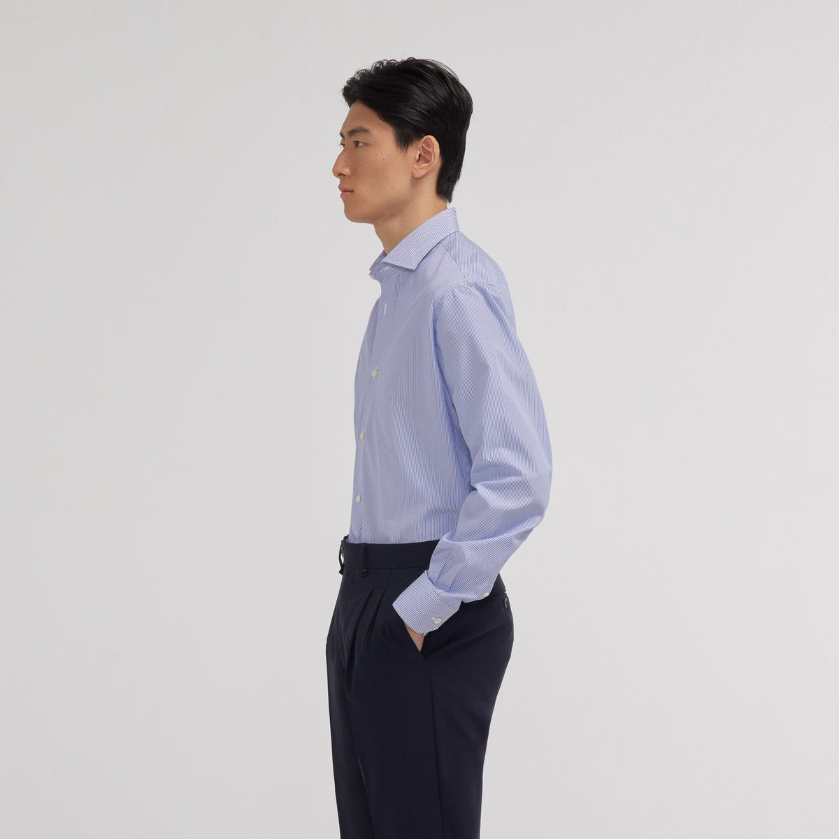 Chemise premium en popeline double retors à rayures bleues et blanches