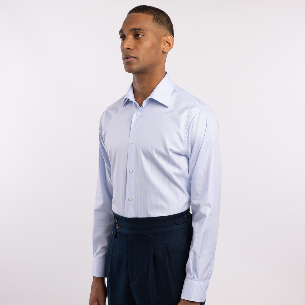 Chemise premium Thomas Mason en twill à rayures bleu clair