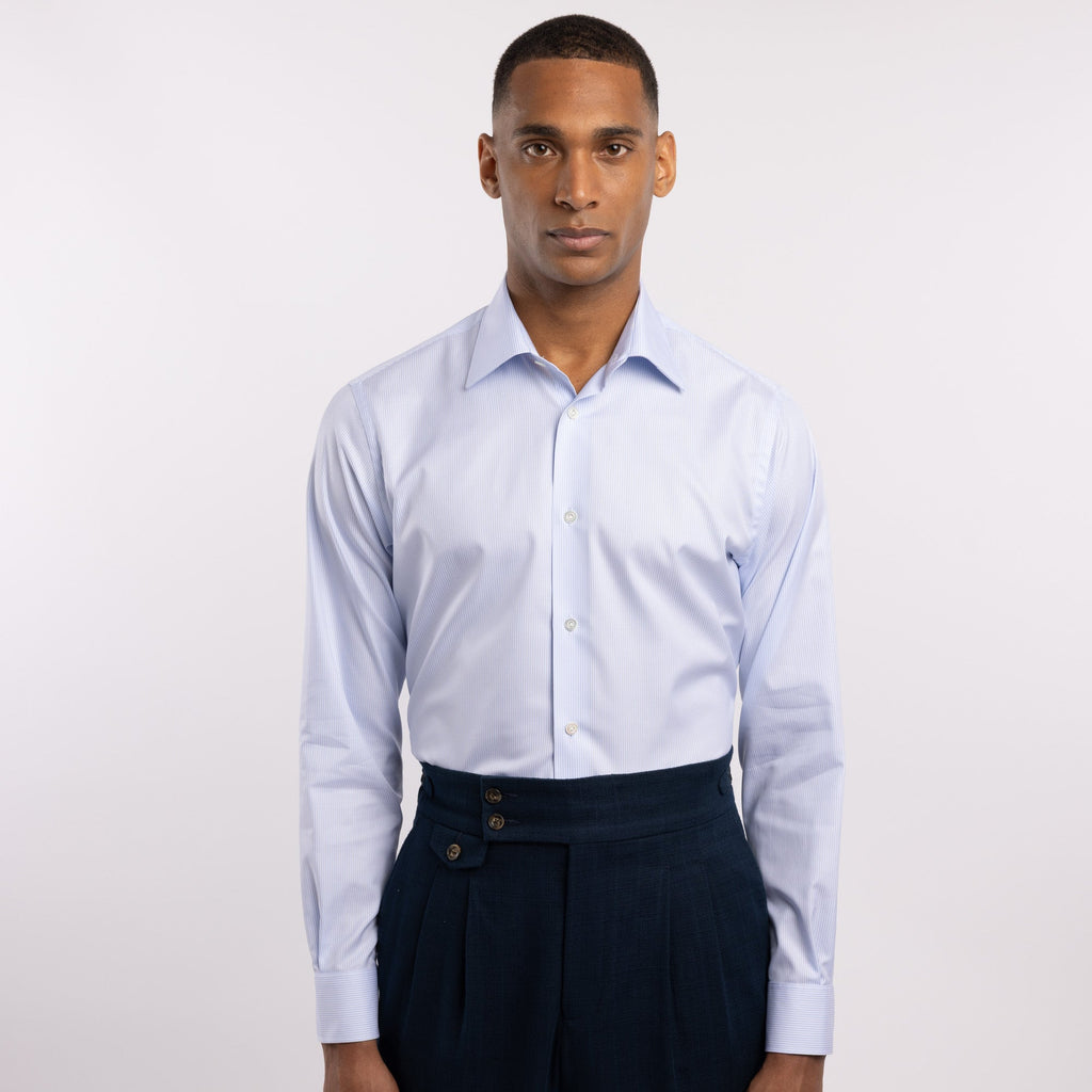 Chemise premium Thomas Mason en twill à rayures bleu clair