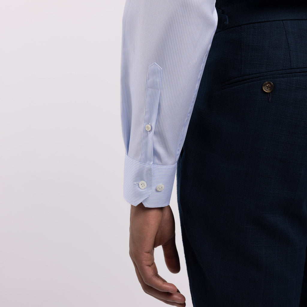 Chemise premium Thomas Mason en twill à rayures bleu clair