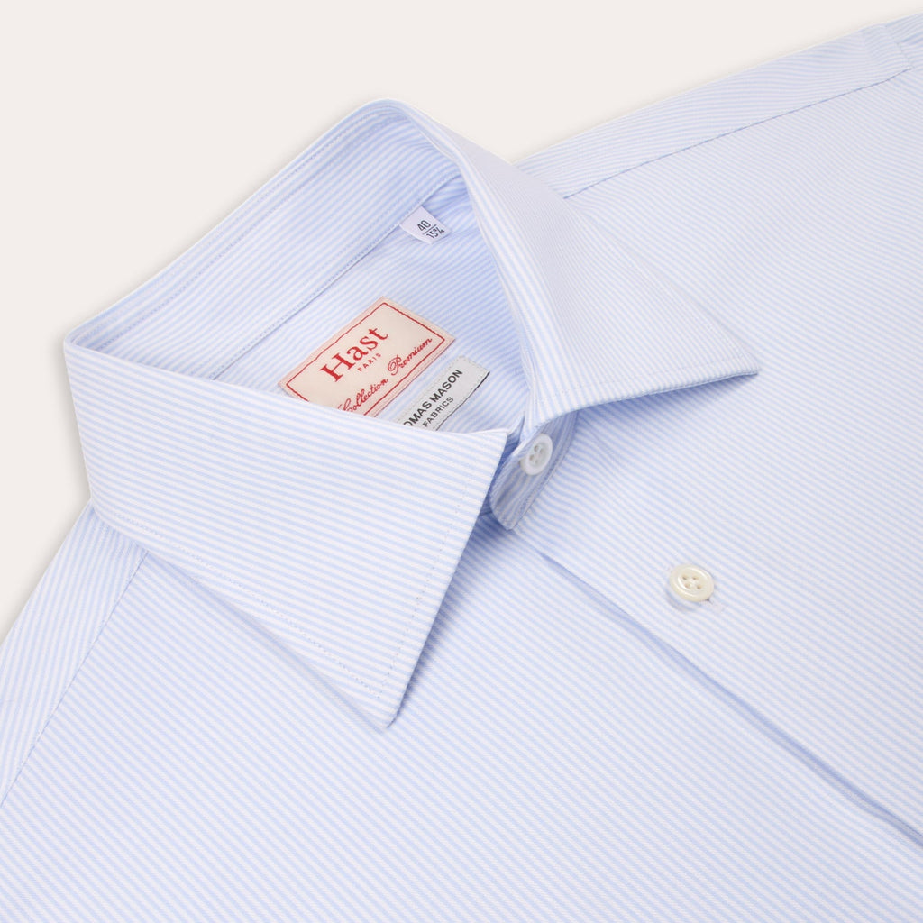 Chemise premium Thomas Mason en twill à rayures bleu clair