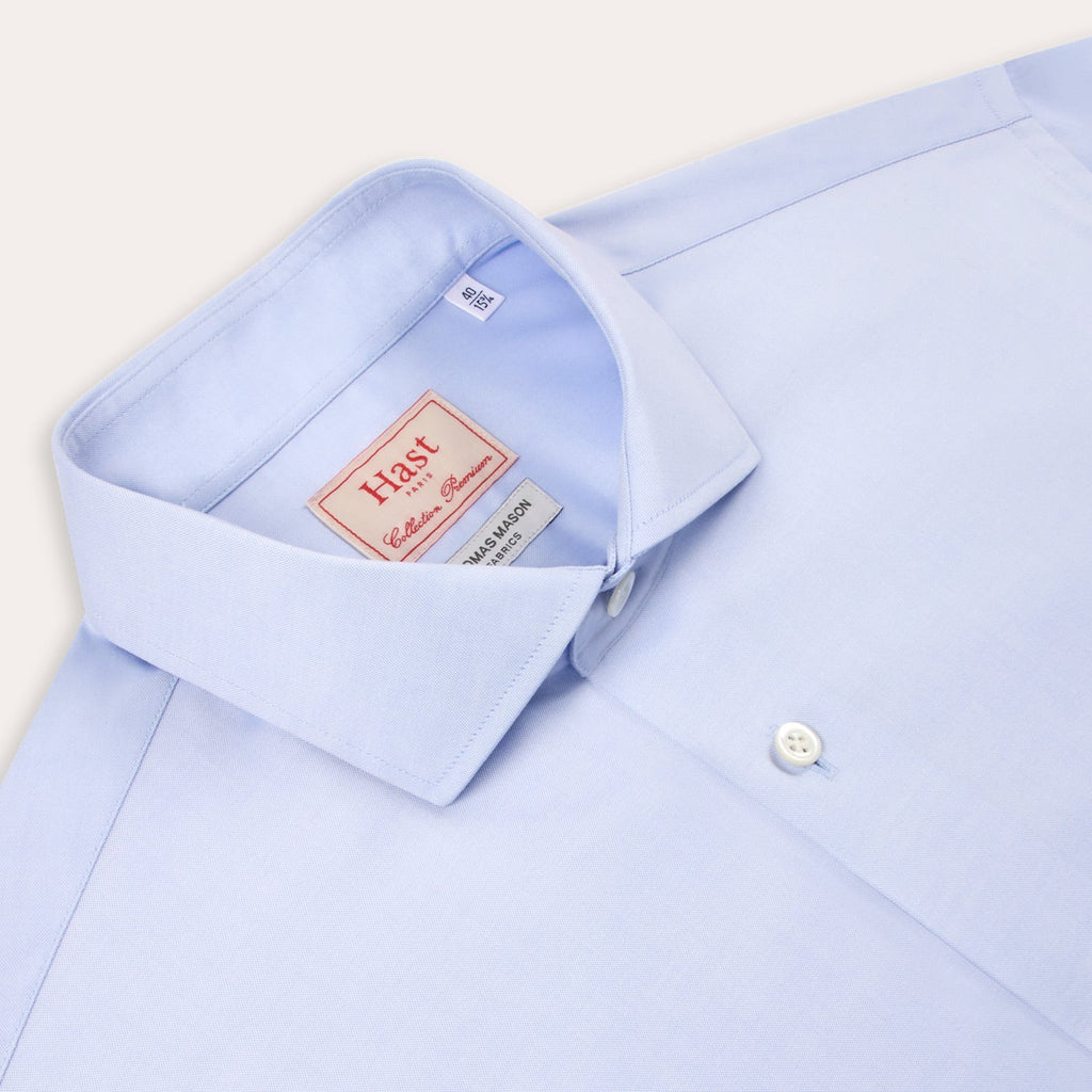 Chemise premium Thomas Mason en pinpoint bleu uni