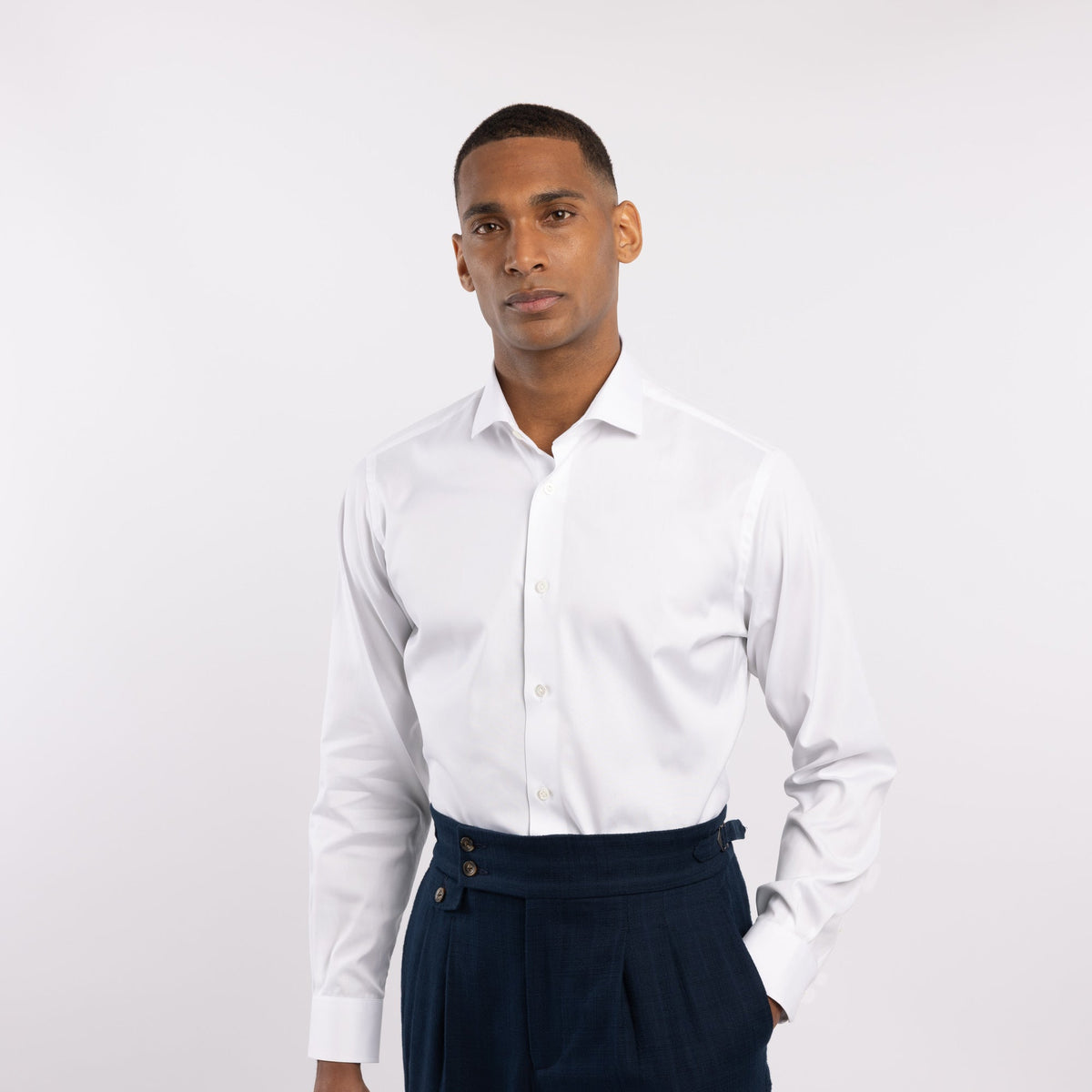 Chemise premium Thomas Mason en pinpoint blanc uni