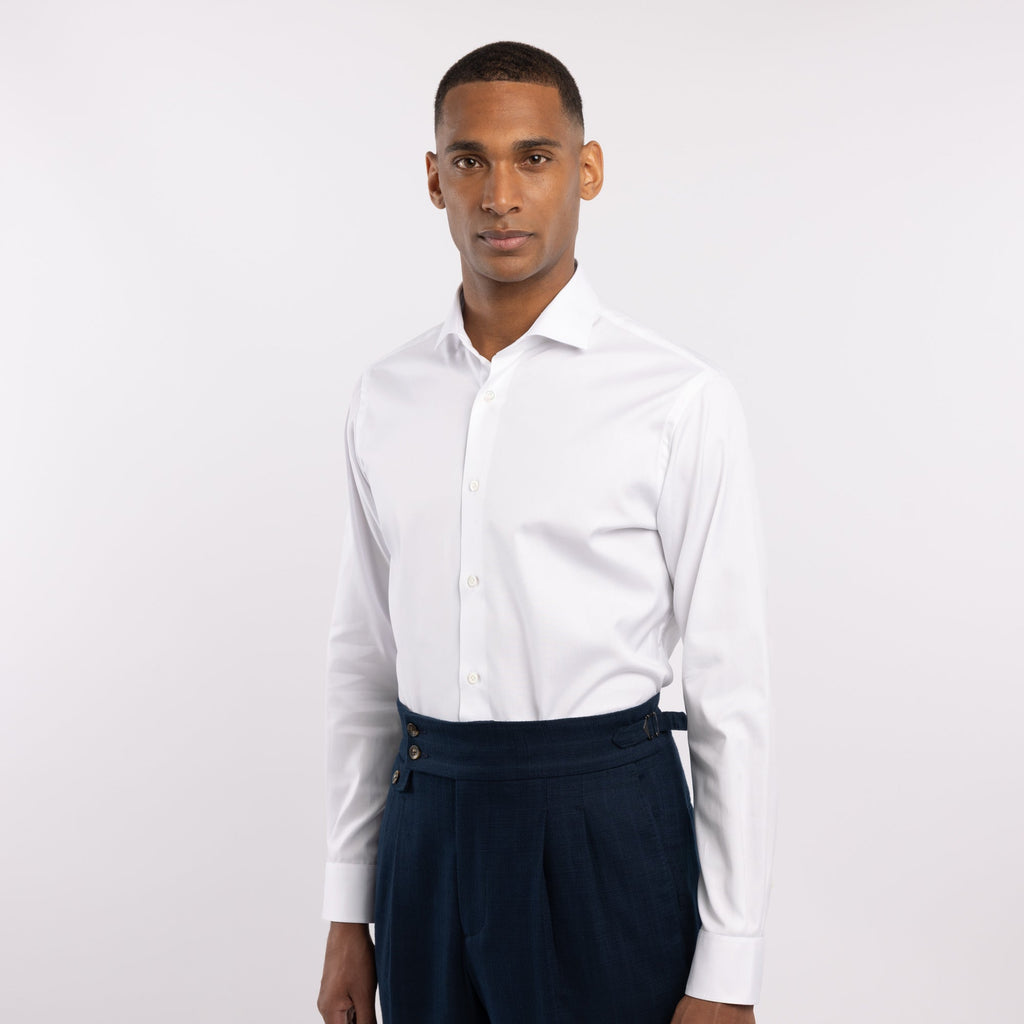 Chemise premium Thomas Mason en pinpoint blanc uni
