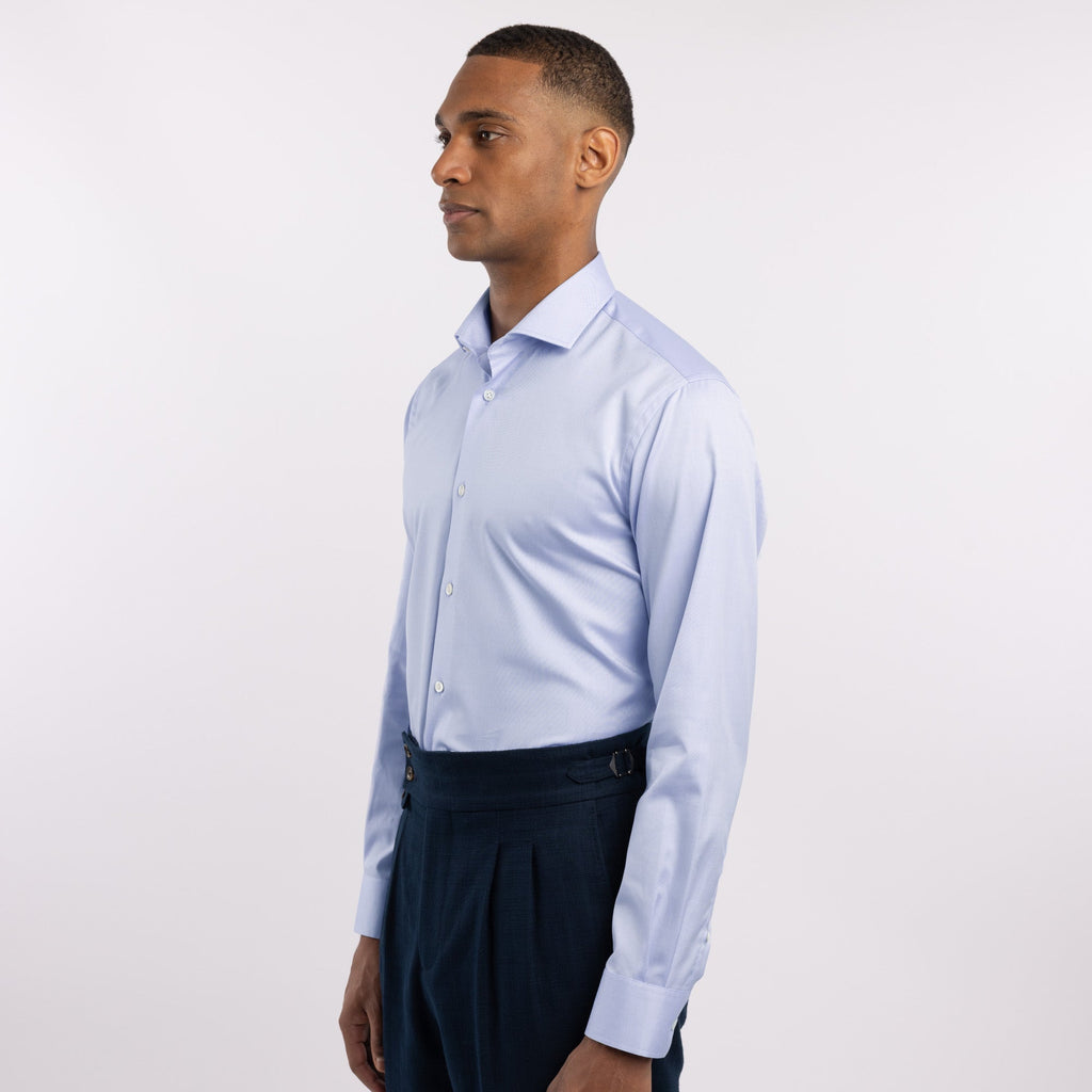 Chemise premium Thomas Mason en pinpoint bleu uni