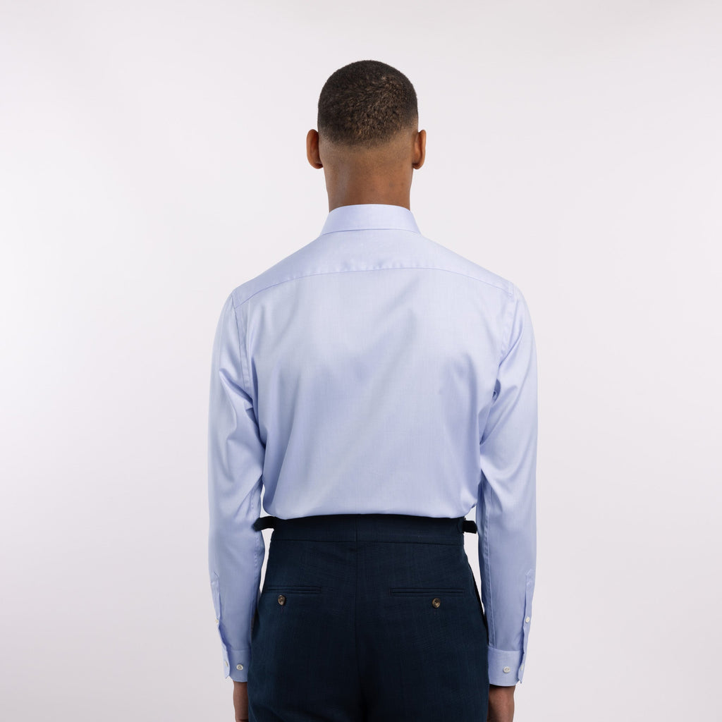 Chemise premium Thomas Mason en pinpoint bleu uni