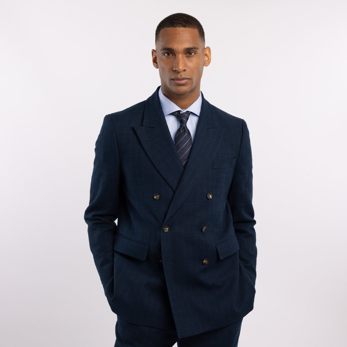 Chemise premium Thomas Mason en pinpoint bleu uni