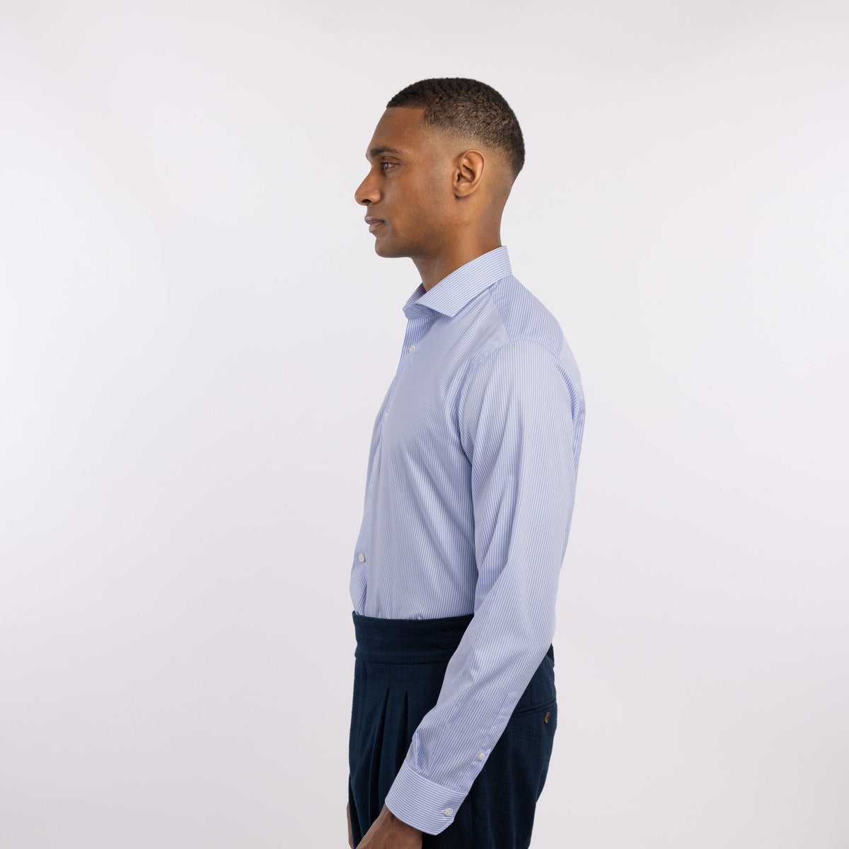 Chemise premium Thomas Mason en twill à rayures bleues