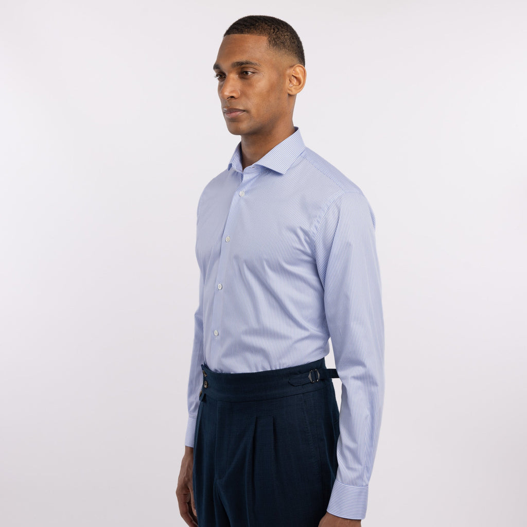 Chemise premium Thomas Mason en twill à rayures bleues